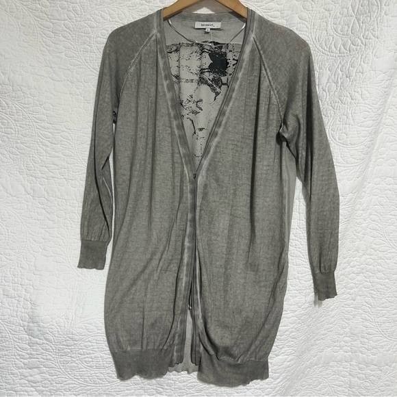 SANDWICH Distressed Grey Knit Cardigan with Sheer Back Panel, Size X-Small -#238 - Picture 4 of 12